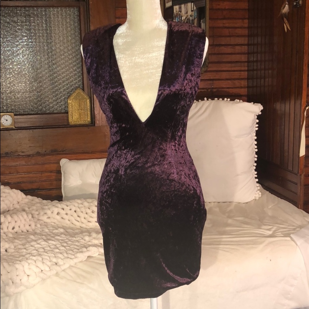 NWT Crushed Velvet Deep V Neck Dress